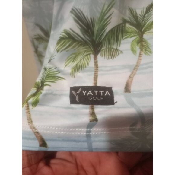 Yatta Golf Polo Shirt Mens Size XL Blue Green Floral Hawaiian Short Sleeve - Picture 6 of 12
